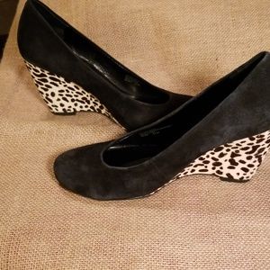Franco Sarto Black and Animal Print Wedges